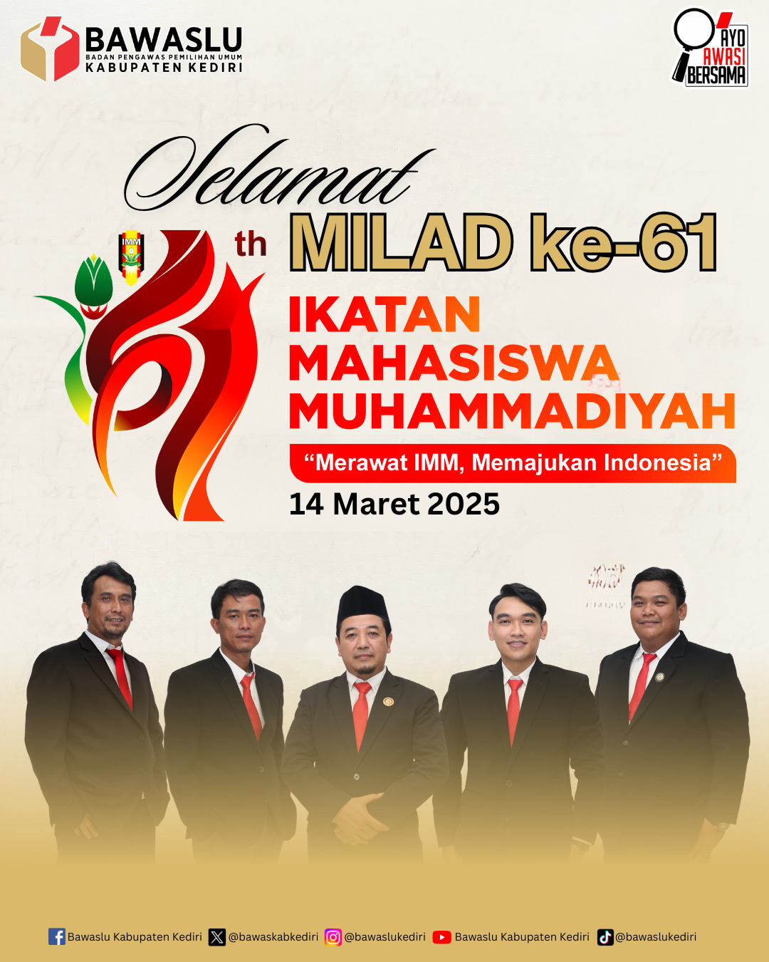 Ucapan Bawaslu Kabupaten Kediri Milad ke-61 Ikatan Mahasiswa Muhammadiyah