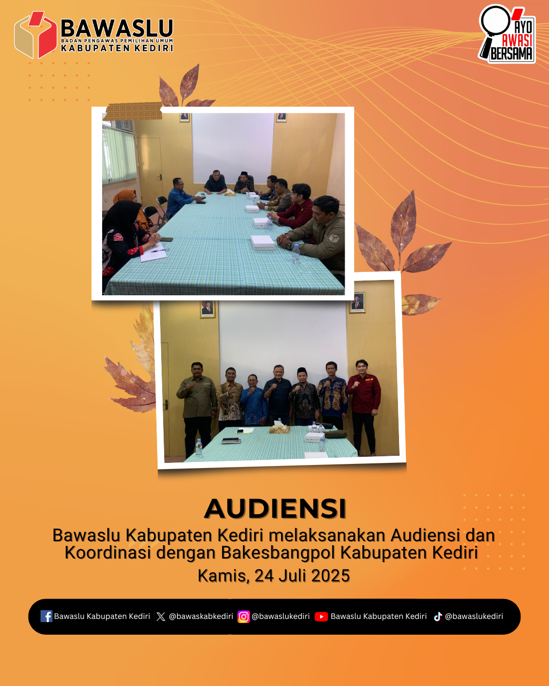 Audiensi dan Koordinasi Bawaslu Kabupaten Kediri dengan Bakesbangpol Kabupaten Kediri