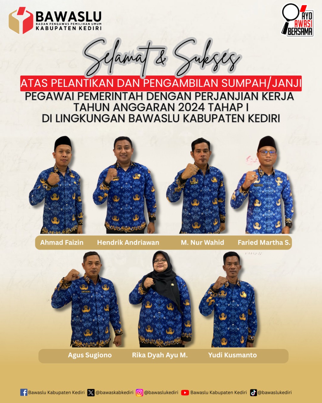 Pelantikan PPPK Tahap I Bawaslu Kabupaten Kediri