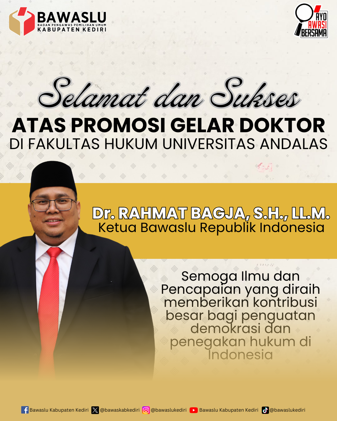 Ucapan Selamat Bawaslu Kabupaten Kediri