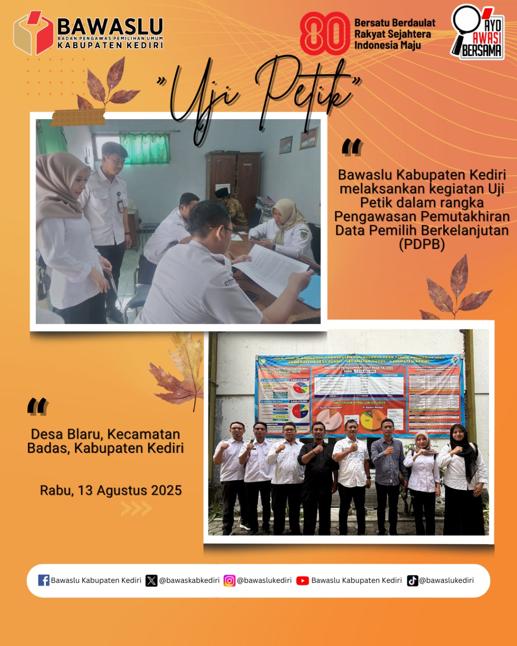 Uji Petik Bawaslu Kabupaten Kediri di Desa Blaru Kecamatan Bada Kabupaten Kediri 