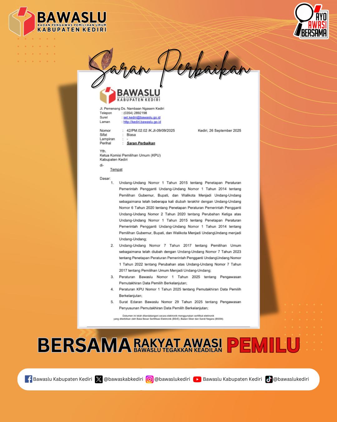 Saran Perbaikan Pengawasan PDPB Triwulan II 2025