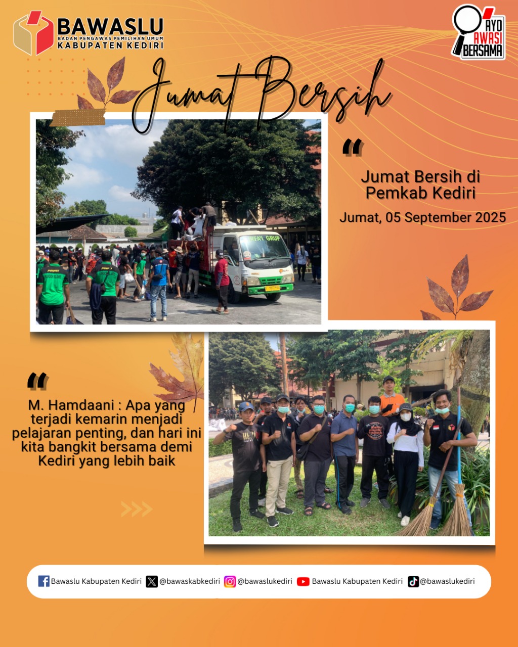 Jumat Bersih Bawaslu Kabupaten Kediri di Pemda Kediri 05 September 2025
