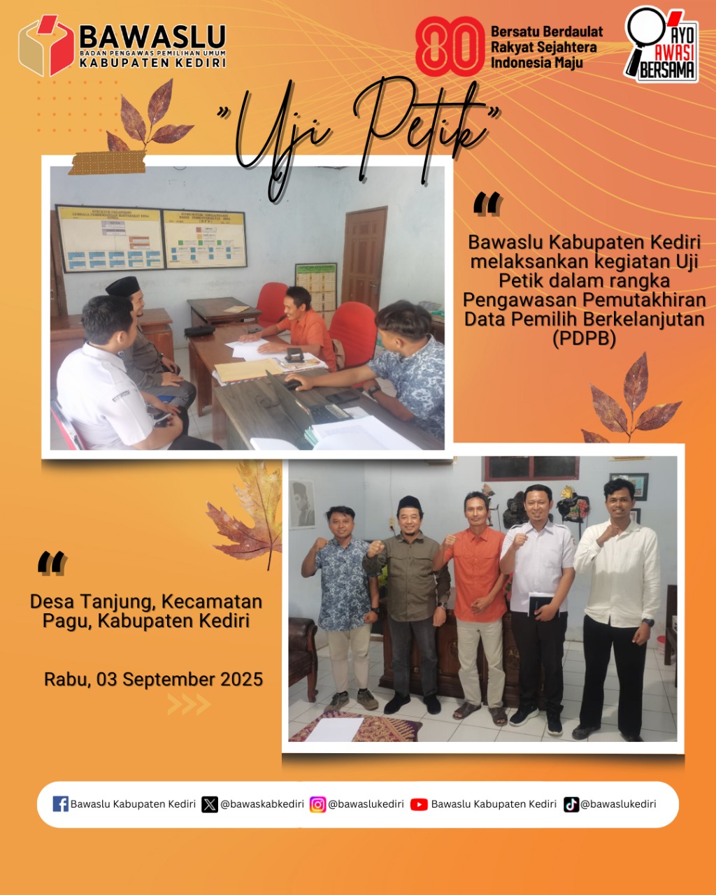 Uji Petik Pengawasan Pemutkahiran Data Pemilih Berkelanjutan 03 September 2025