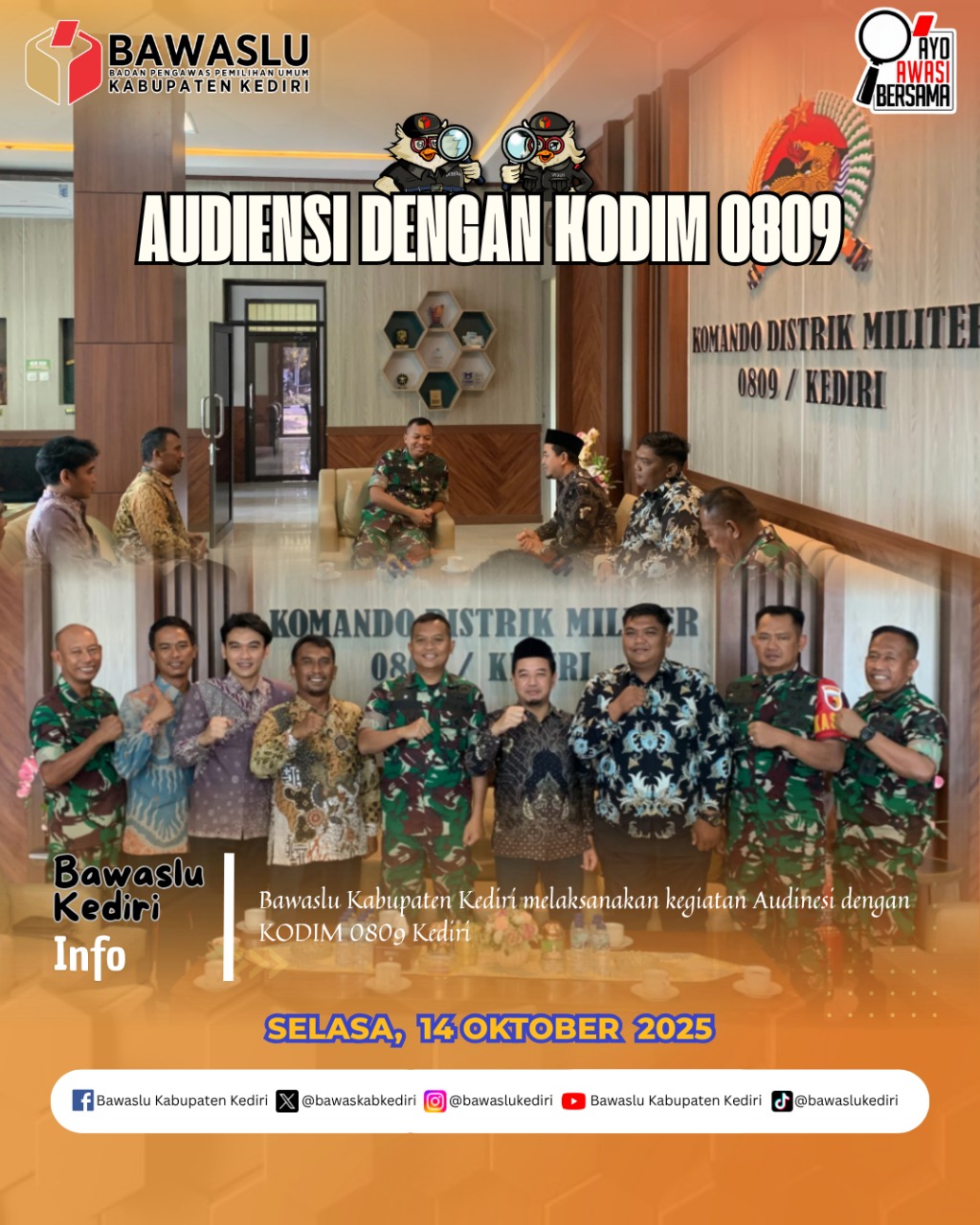 Audiensi Bawaslu Kabupaten Kediri dengan Kodim 0809 Kediri