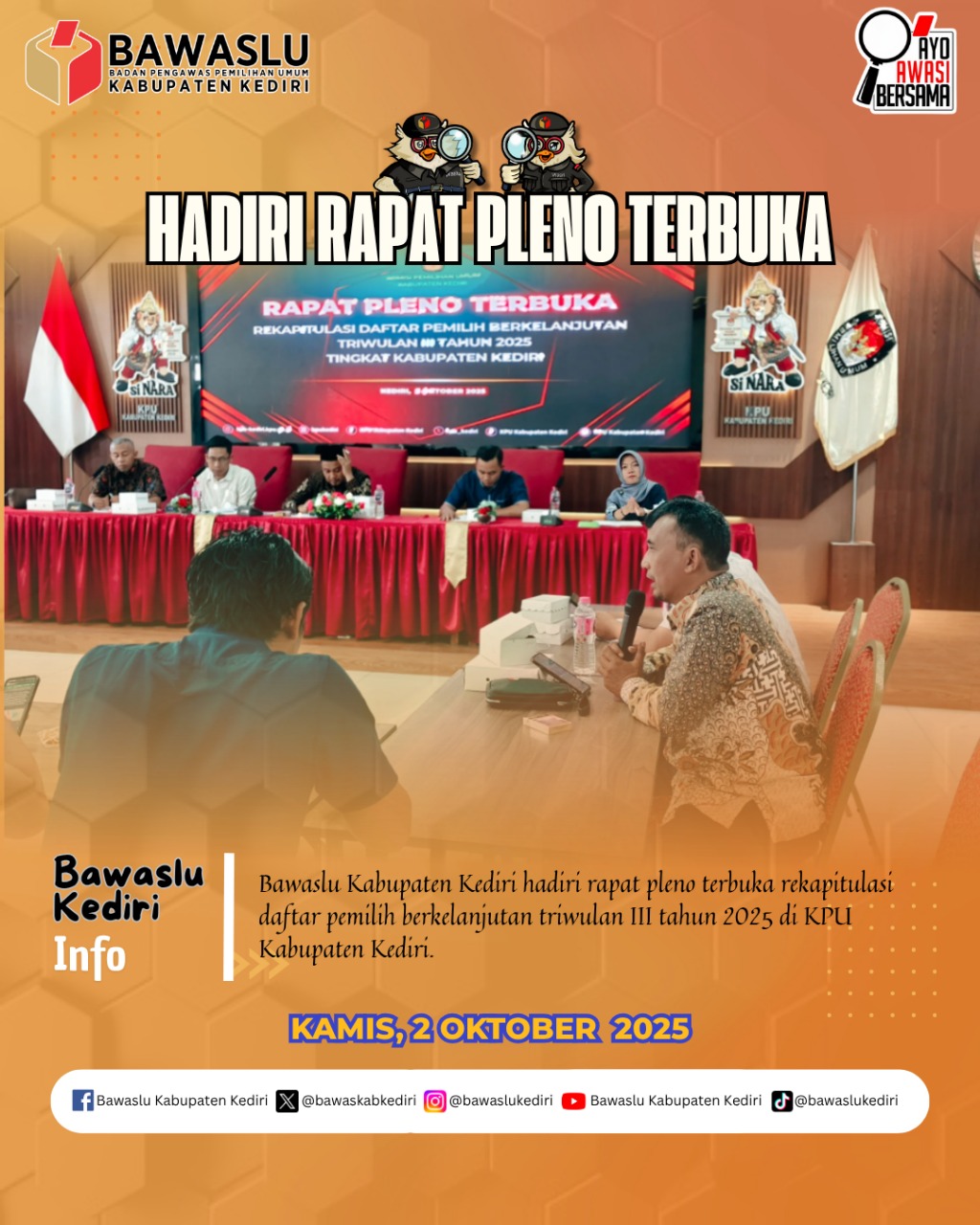 Bawaslu Kabupaten Kediri Hadiri Rapat Pleno Terbuka