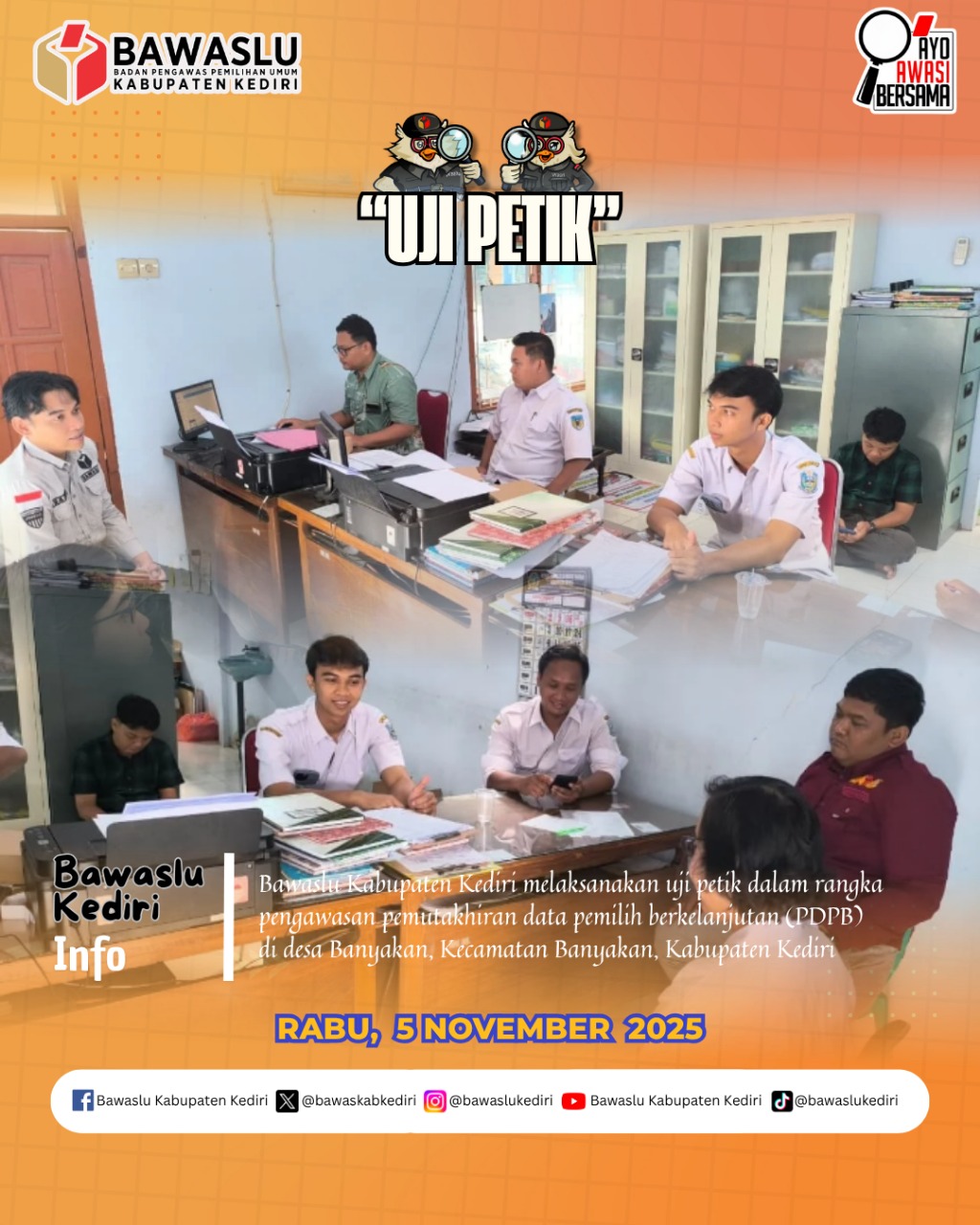 Bawaslu Kabupaten Kediri Uji petik di desa Banyakan Kecamatan Banyakan