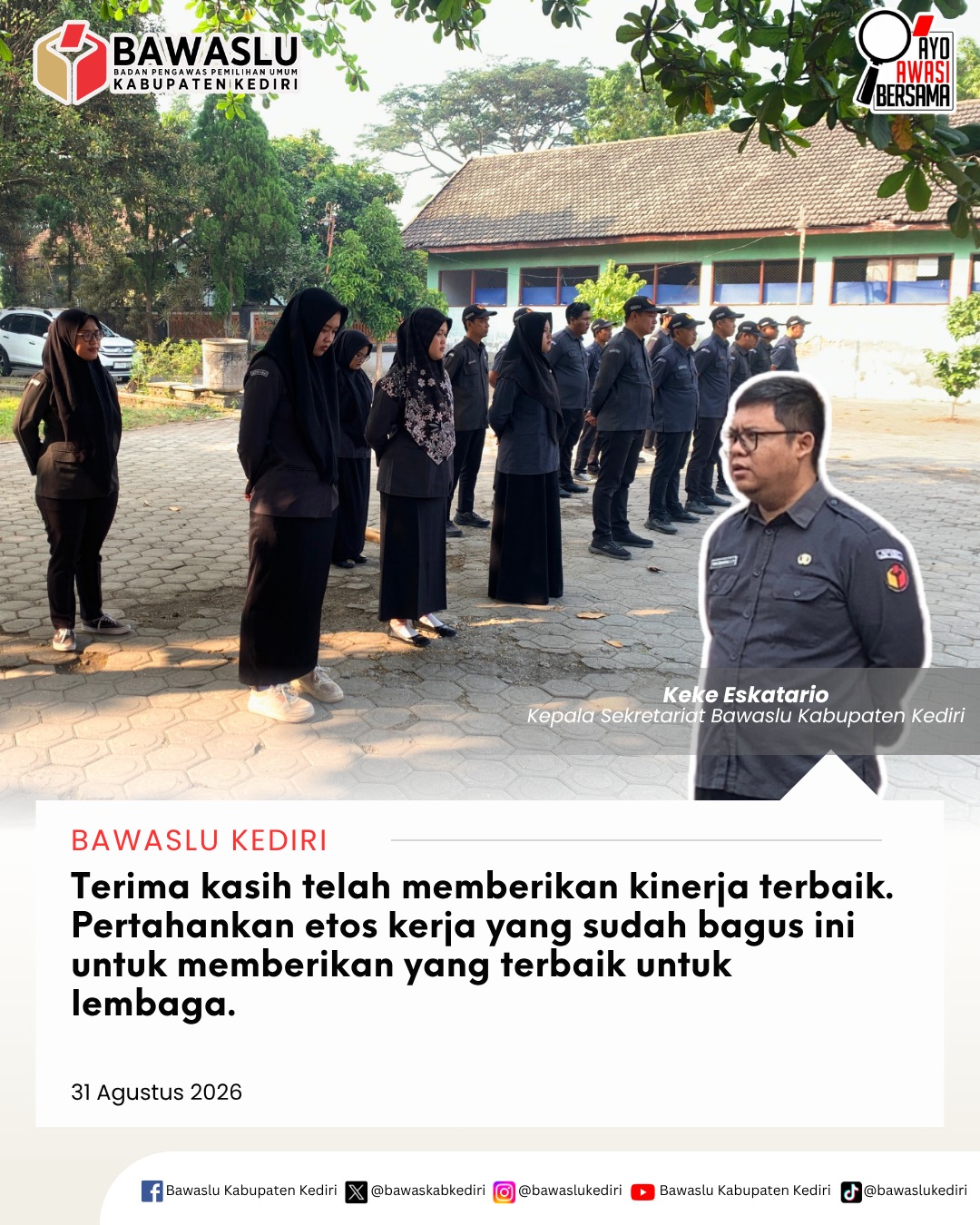 Apel Pagi Bawaslu Kabupaten Kediri 31 Agustus 2026